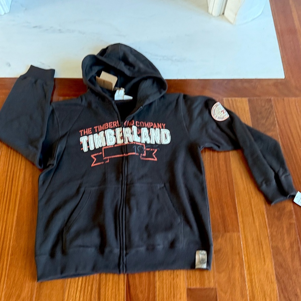 NWT Timberland Big Boys Sweatshirt Brown Hoodie Sweater Patchwork Size L 16/18 - Picture 2 of 9